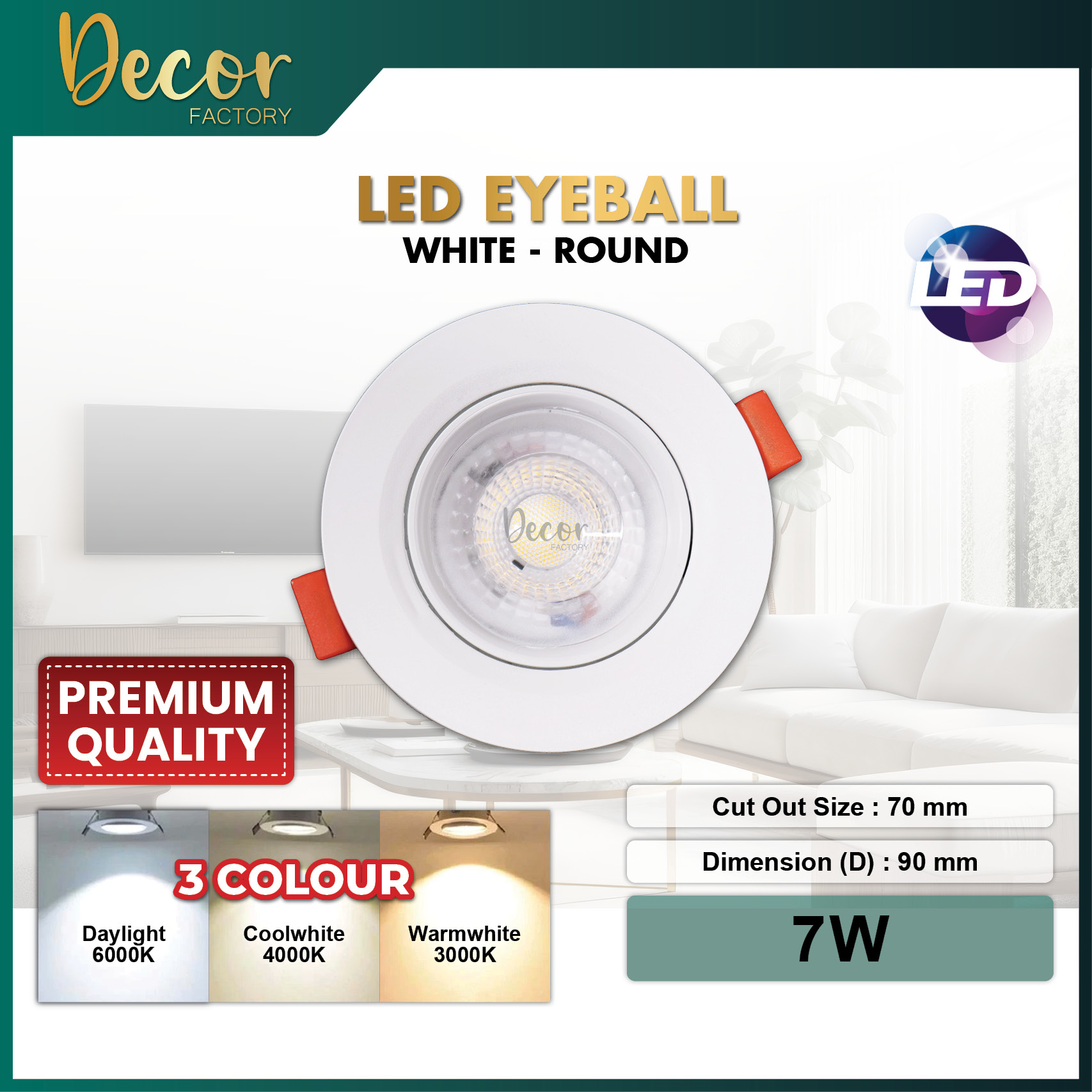 🔥SIRIM 3 Years Warranty🔥3W 5W 7W 10W LED Eye ball LED Recessed Eyeball 3 Colour Spotlight Round LED Downlight Spotlight