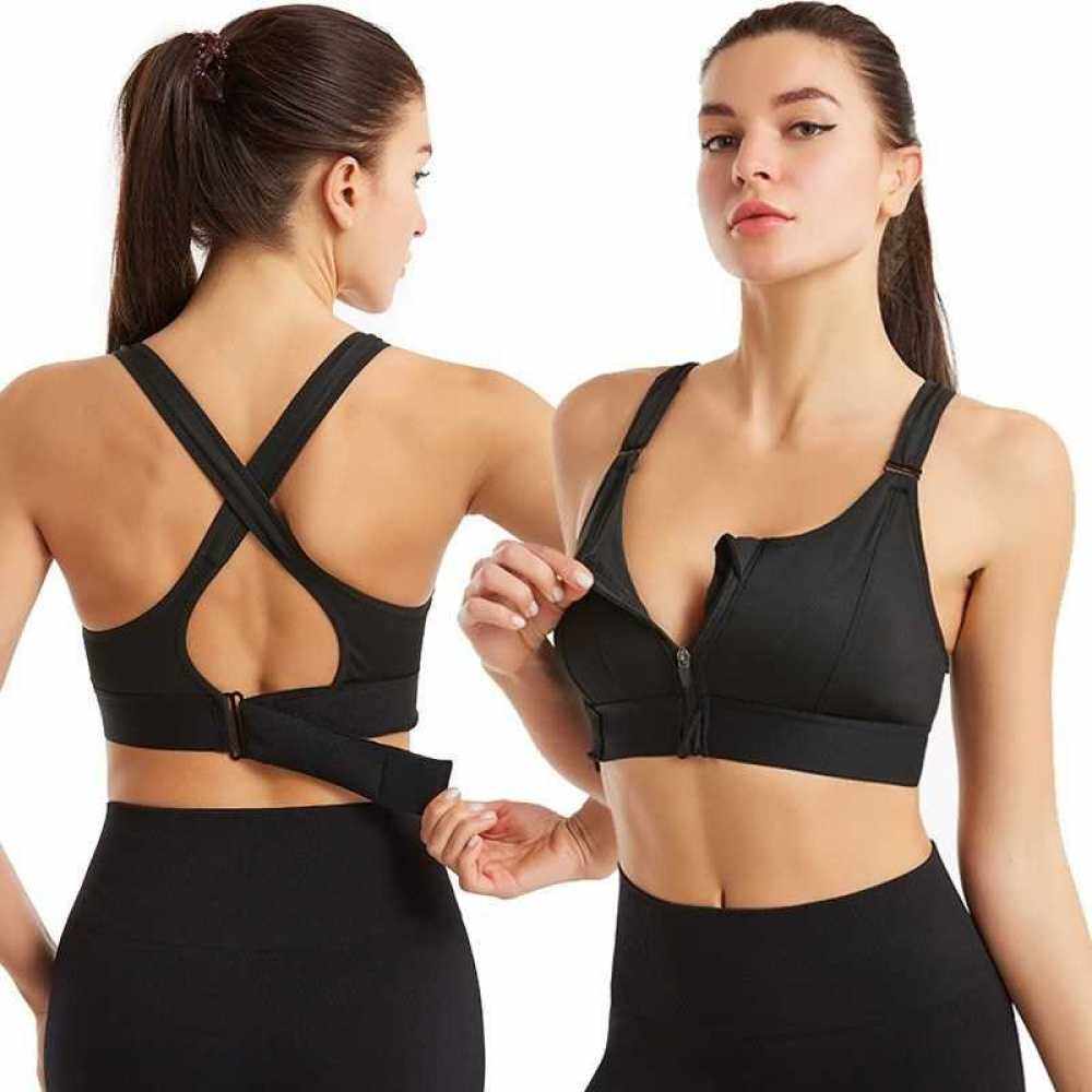 Amazon front zipper sports underwear beauty back fitness yoga female summer sports nursing bra plus size black XL (Aly4196370)