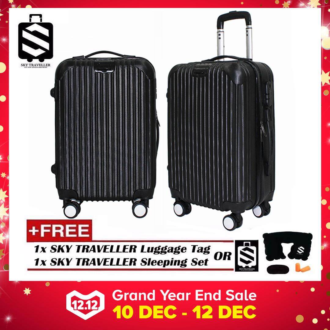 SKY TRAVELLER SKY308 Premium Texture Stripe Line Surface Luggage Bag With 8 Wheels Spinner (20Inch) - Fulfilled by GTE SHOP