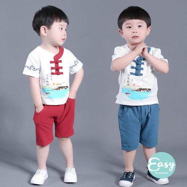 Kids Boy Traditional Chinese Costume CNY 2PCS Clothing Set