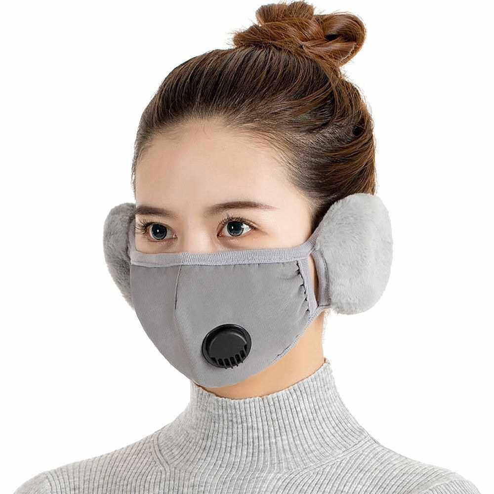 Winter Thermal Face Mask with Breathing valve Reusable Mouth Cover Washable Warm Mask with Ear Covers & Replaceable Activated Carbon Filter Ear Muff for Running Cycling Skiing & Winter Sports (Grey)