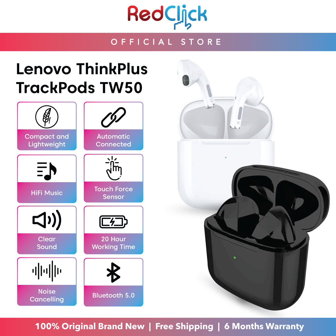 Lenovo Thinkplus TrackPods TW50 TWS Wireless Headset Bluetooth 5.0 Passive Noise Reduction Earphones