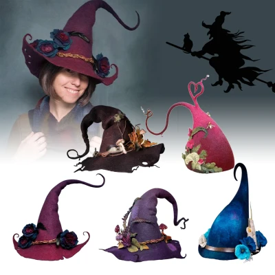 Women Halloween Party Adjustable Felt Witch Hat Masquerade Cosplay Party Prop
