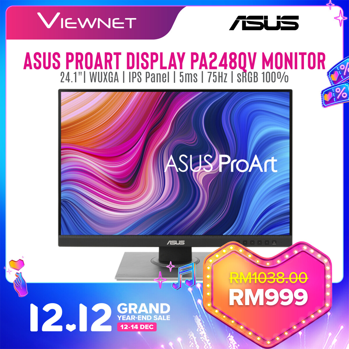Asus ProArt Display PA248QV / PA278QV Professional Monitor–IPS, 100% sRGB, 100% Rec.709, Color Accuracy ΔE < 2, Calman Verified, ProArt Preset, ProArt Palette, Ergonomic Stand Asus ProArt Display PA248QV / PA278QV Professional Monitor–IPS, 100% sRGB, 100% Rec.709, Color Accuracy ΔE < 2, Calman Verified, ProArt Preset, ProArt Palette, Ergonomic Stand