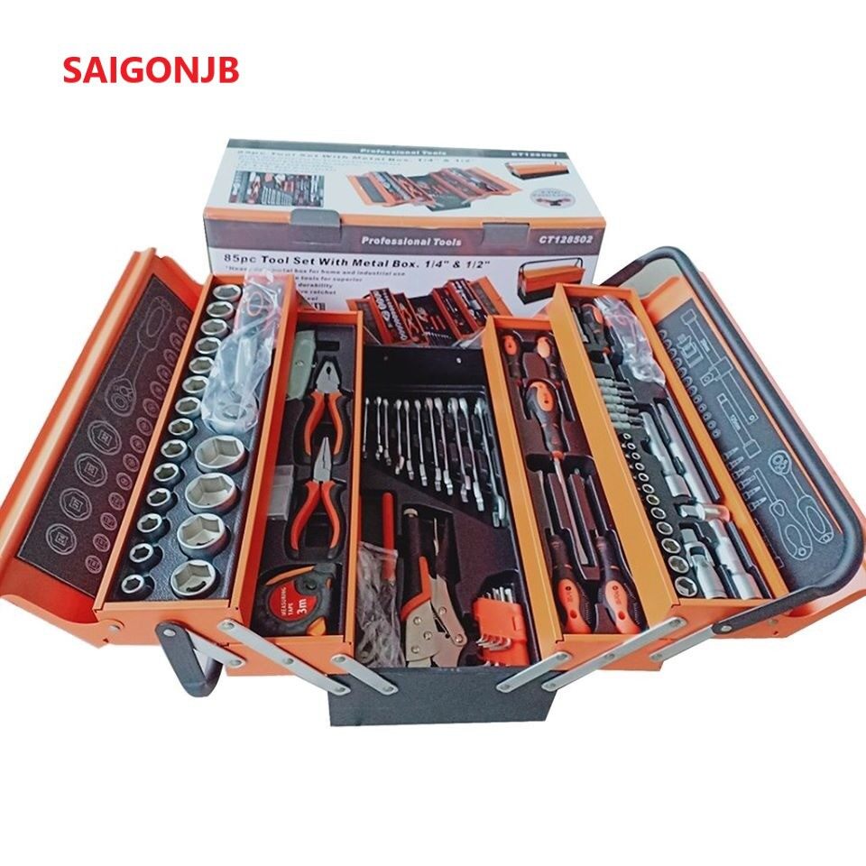 SATAGOOD Cantilever Metal Tool Box Set of 85 pcs 1/4 & 1/2 Tool Set