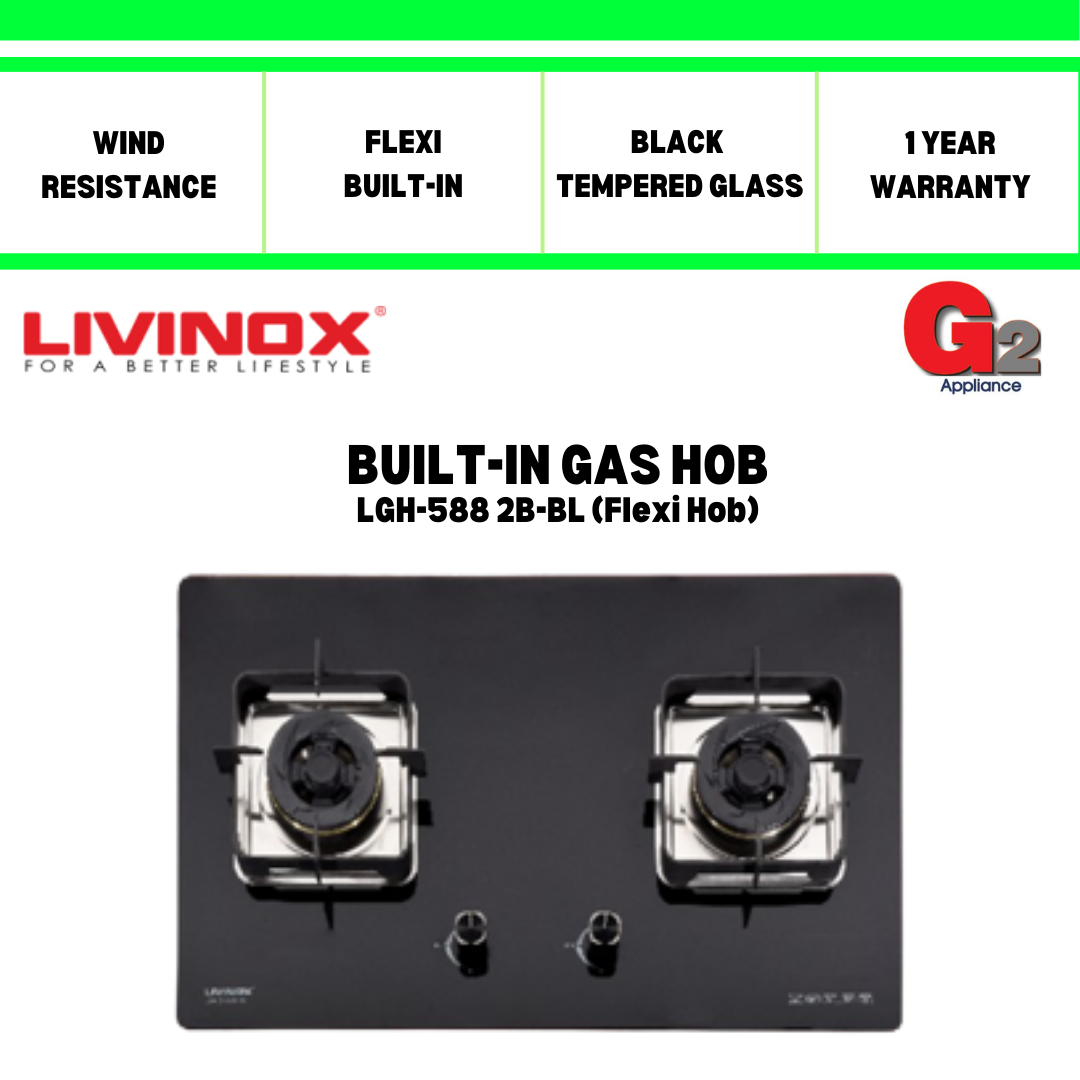 LIVINOX (READY STOCK + AUTHORISED DEALER) FLEXI HOB 2 BURNERS LGH-588 2B-BL - LIVINOX WARRANTY MALAY