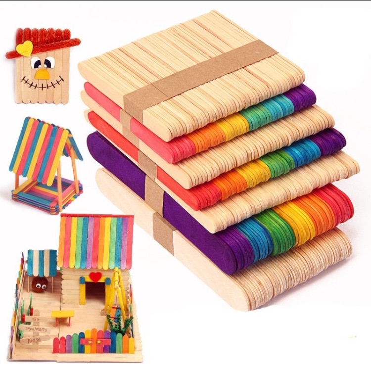 50 Pcs Craft Sticks Ice Cream Sticks Natural Wood Colorful Popsicle Craft Sticks Ice Pop Sticks for DIY Crafts😘😘