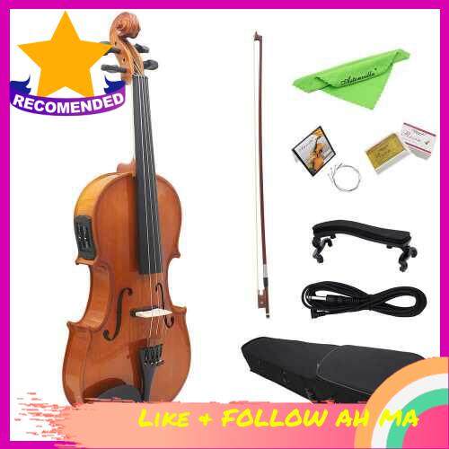 Best Selling Full Size Natural Acoustic EQ Violin Fiddle Solid Wood Spruce Face Board with 6.35mm 1/4\'+String.fromCharCode(34)+\' Connector Wire Shoulder Rest Bow Rosin String Clean Cloth Hard Case