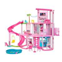 Barbie Dreamhouse Pool Party Doll House With 3 Story Slide (75+ Pcs) (HMX10)