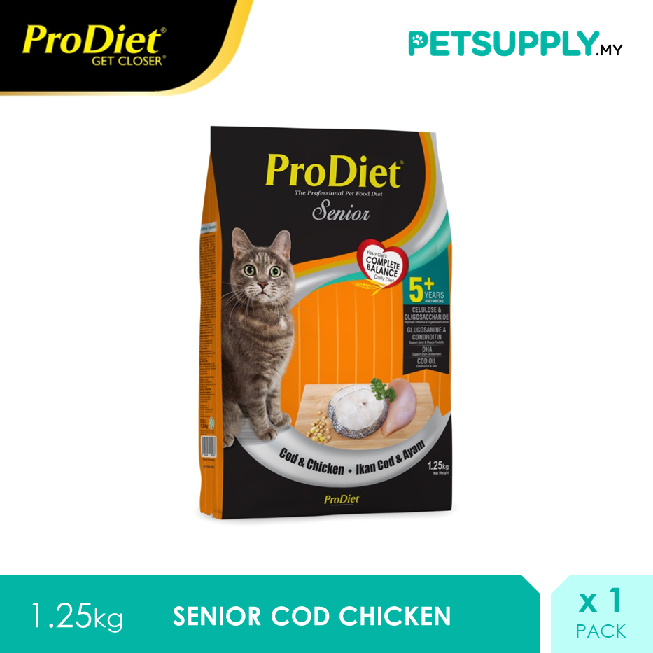 ProDiet 1.25KG Cod Chicken Dry Senior Old Cat Food x 1 Packs [PETSUPPLY.MY]
