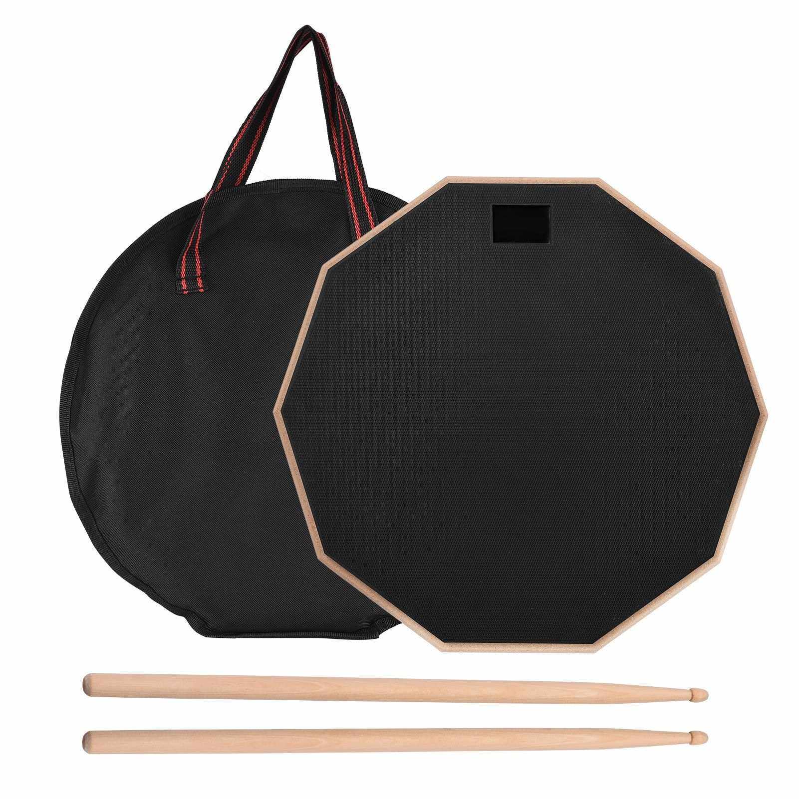 12 Inch Drum Practice Pad Mute Drum Pad with Drum Stick Carrying Bag for Students Beginners (Black)