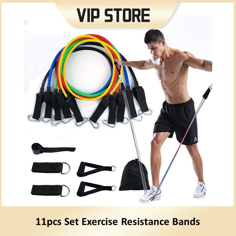【11pcs Set Exercise Resistance Bands】 Yoga Fitness Pilates Gym Kit YOGA Fitness Exercise Bands ABS 健身拉力绳
