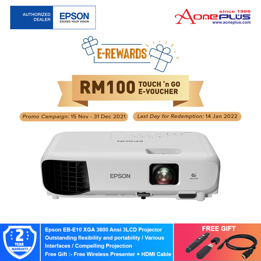Epson EB-E10 XGA 3600 Ansi 3LCD Projector + Free Wireless Presenter + HDMI Cable