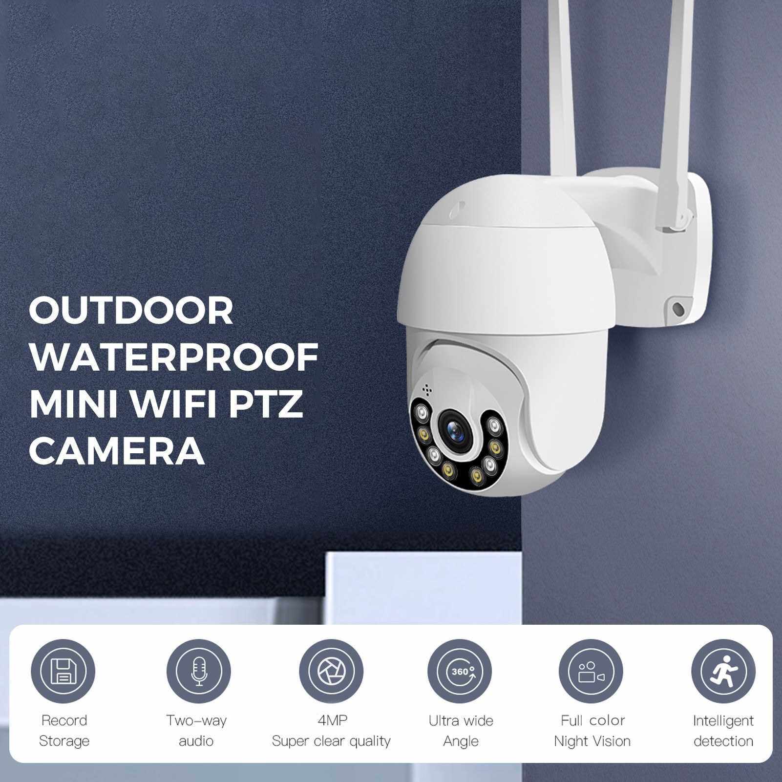 Outdoor WiFi PTZ Camera, 4MP Wireless WiFi IP Camera Home Security System with 360 View, Color Night Vision, 2-Way Audio, Motion Detection, Activity Alert, Remote Access, IP65 Waterproof (White)