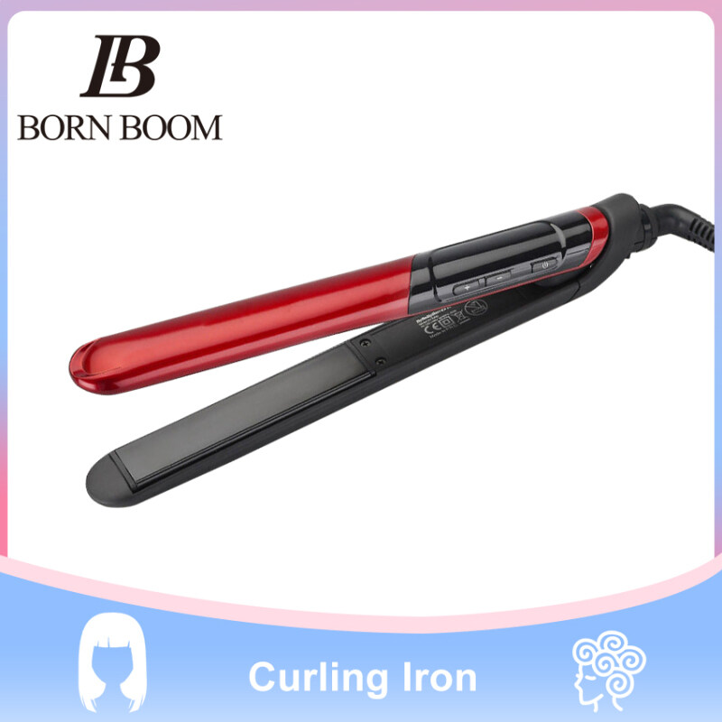 BornBoom 2 in 1 Flat Iron ,LCD Display Titanium Plates Flat Iron Straightening Irons Styling Tools Professional Hair Straightener Comb Hair Curler Floating Ceramic Plate cao cấp