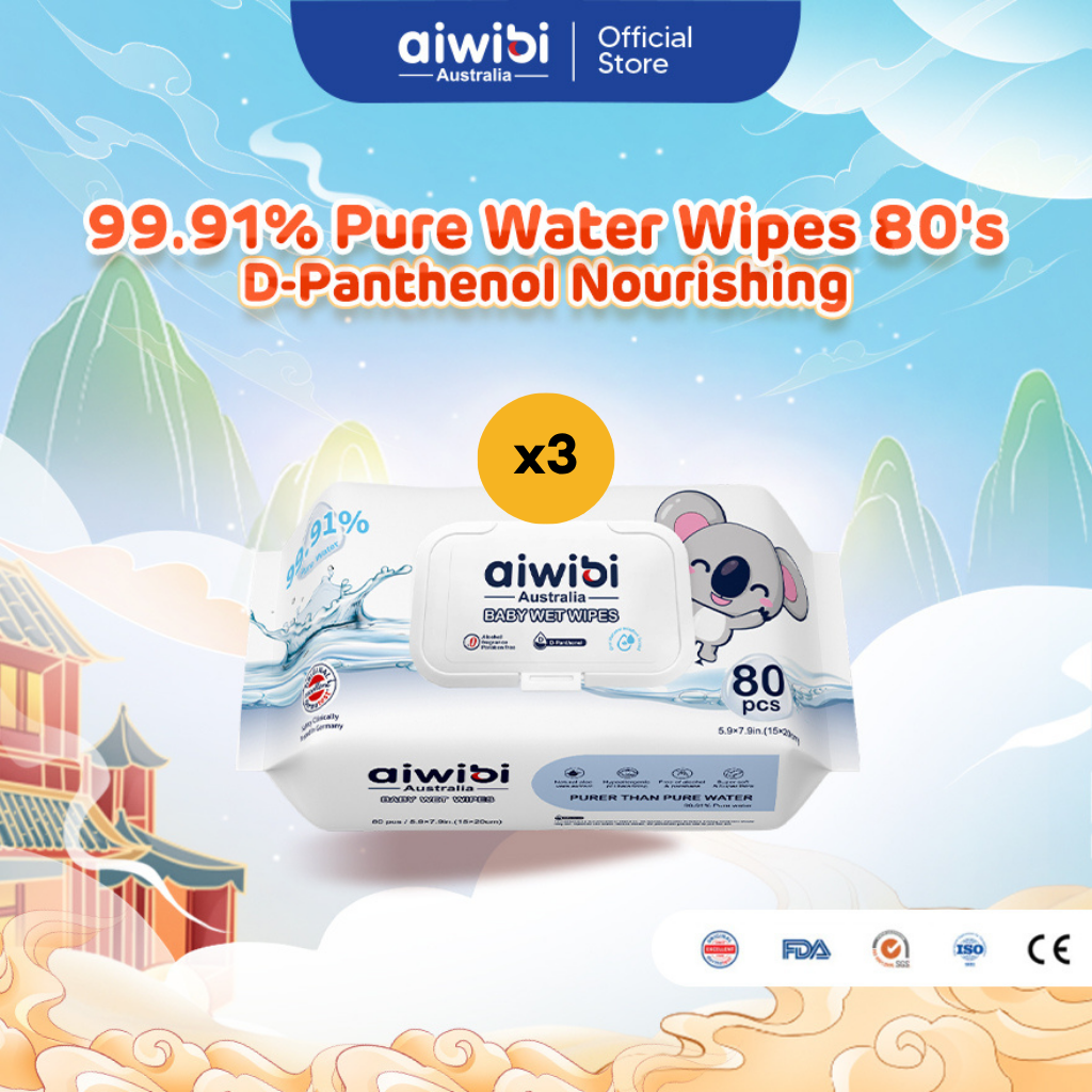 Aiwibi Baby 99.91% Pure Water Wipes (80s x 3Pack)