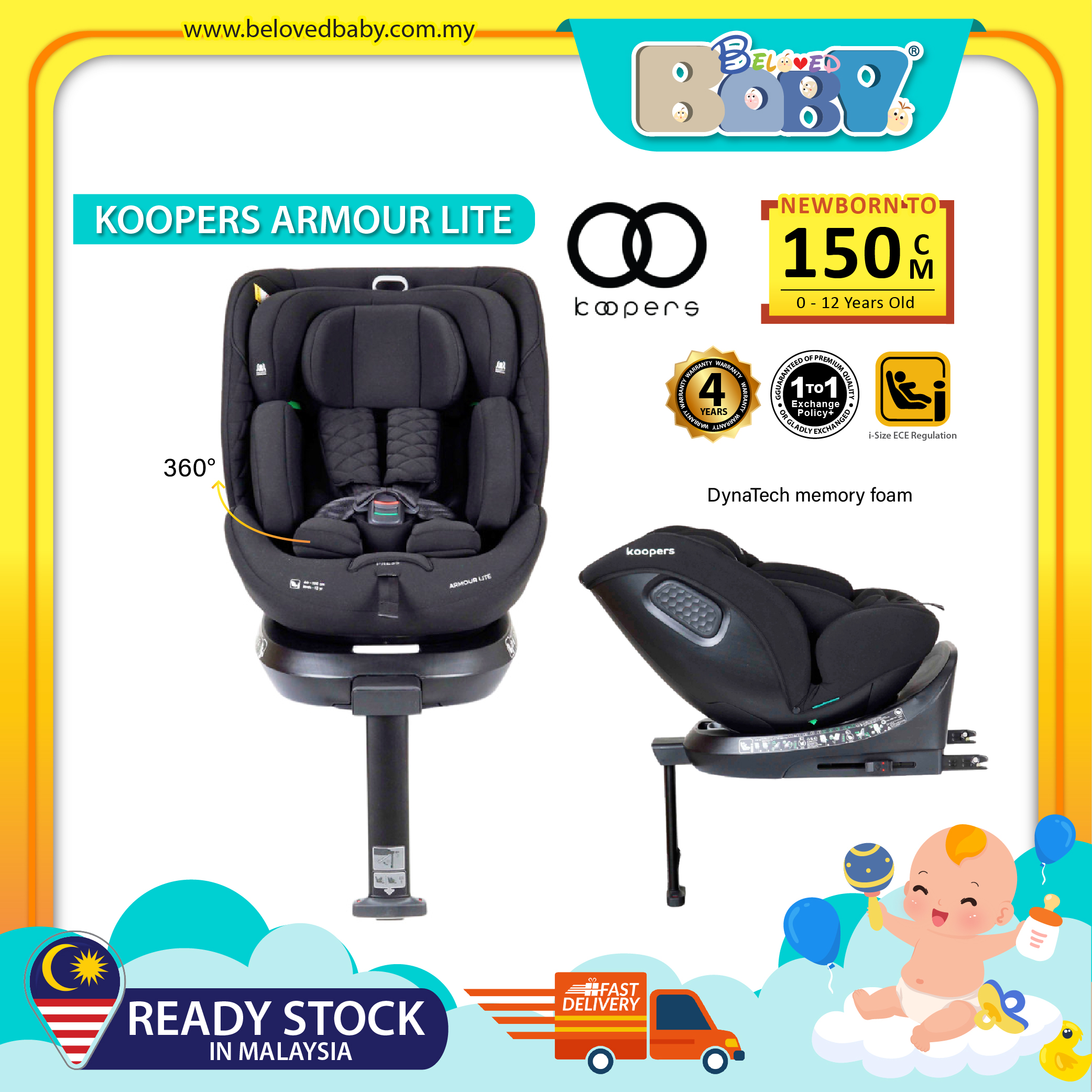 Koopers Armour Lite i-Size Spin Convertible Car Seat (Newborn to 150cm)
