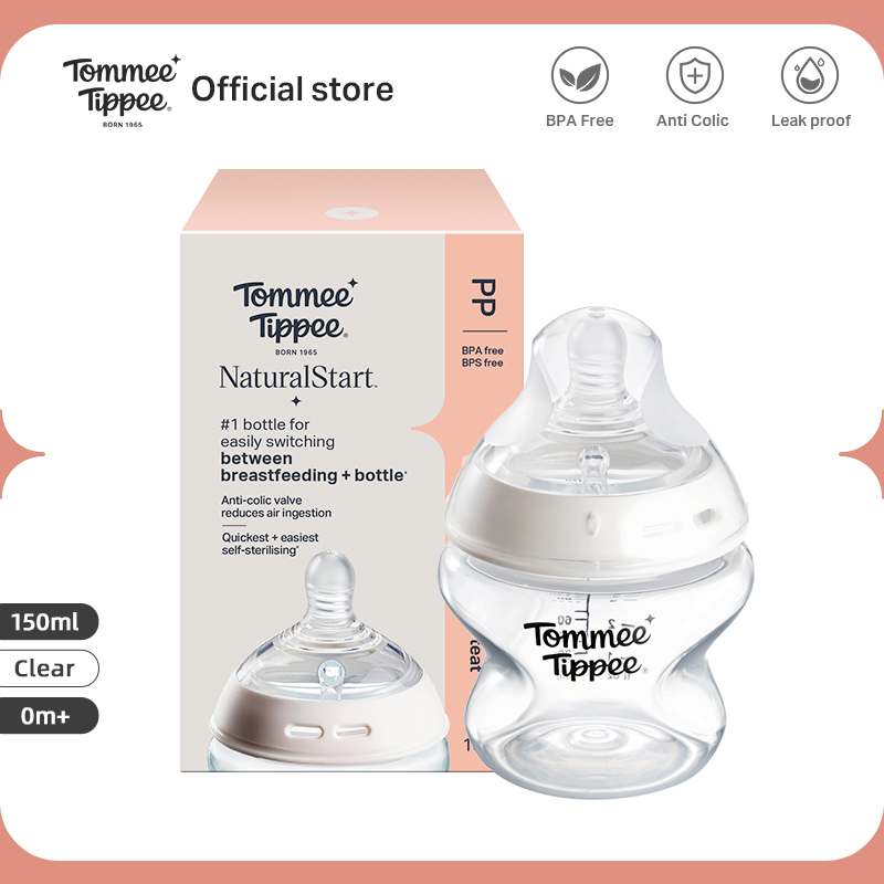 Tommee Tippee Natural Start PP Bottle With Slow/Medium Flow Teat 150ml/260ml/340ml BPA-Free Anti-Colic Valve
