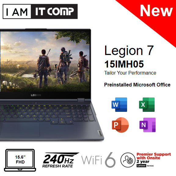 Lenovo Legion 7 15IMH05 81YT008RMJ 15.6 FHD 240Hz 100% sRGB Gaming Laptop (i7/16GB/1TB SSD/RTX2060/2