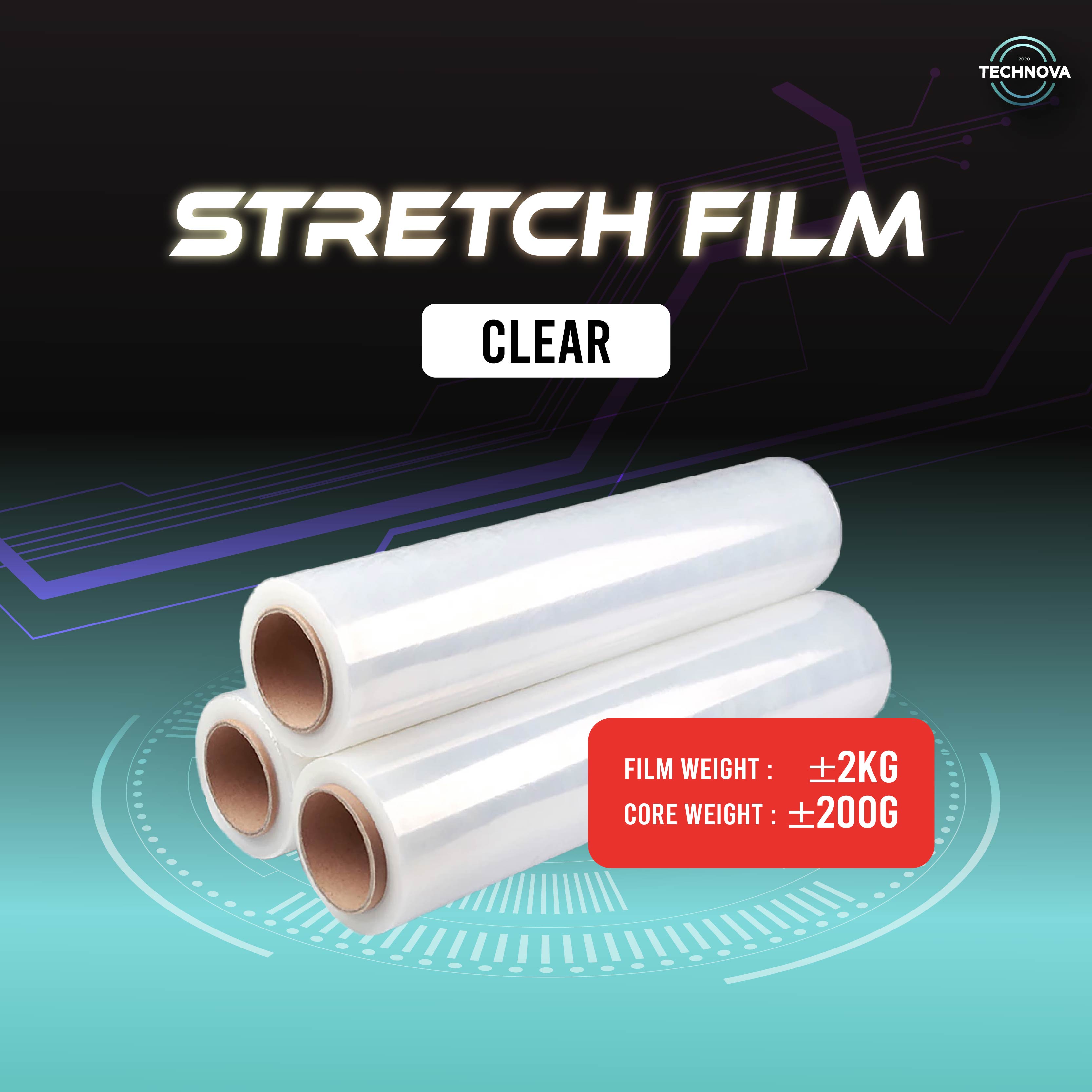 Stretch Film 500mm x 2.2kg x Core 0.2kg x 23micron Black / Clear Plastic Wrapping Roll Packaging