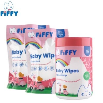 FIFFY Baby Wipes Combo Pack Wet Tissue - 1 Can + 2 Refill Pack