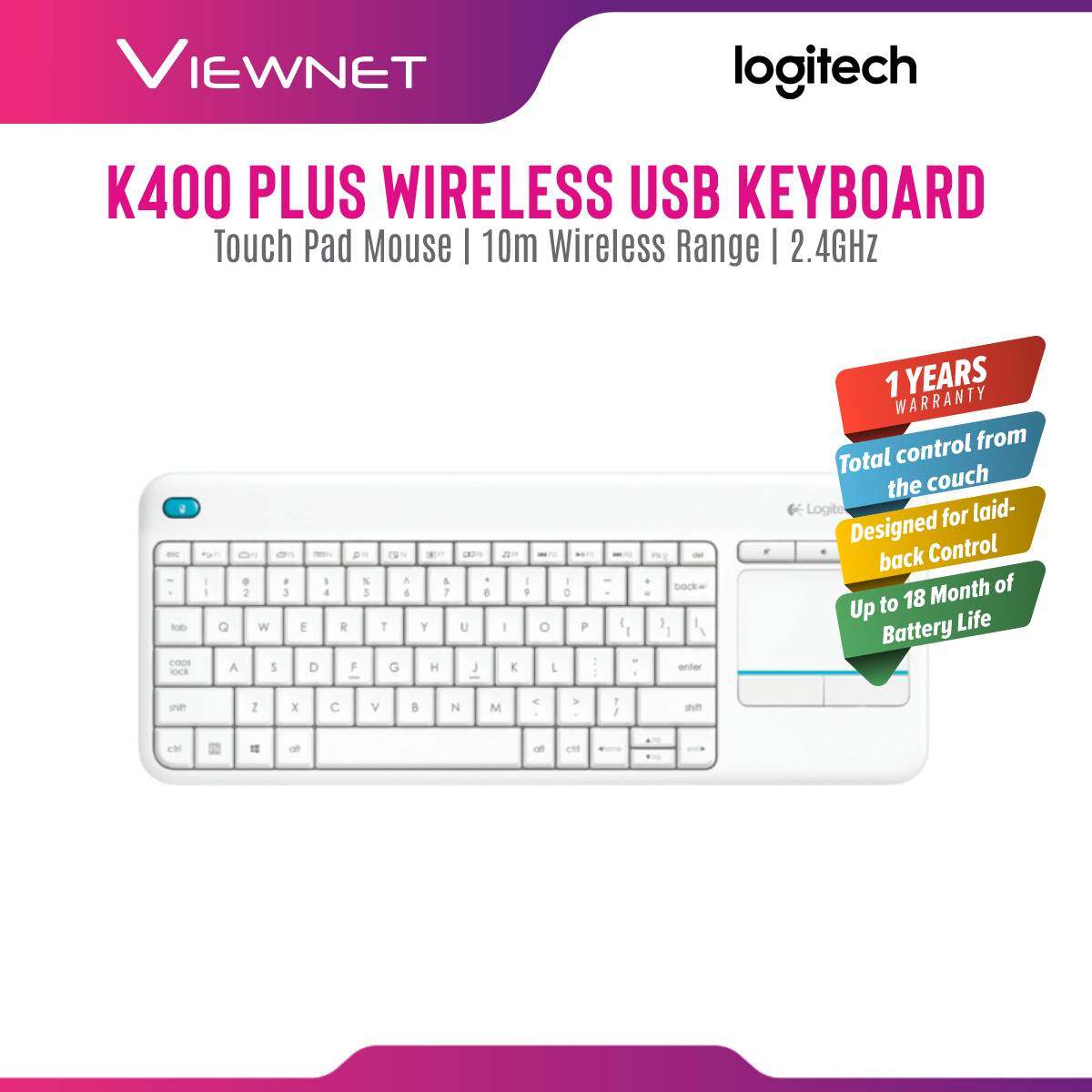 Logitech K400 Plus Wireless Touch Keyboard - Black / White