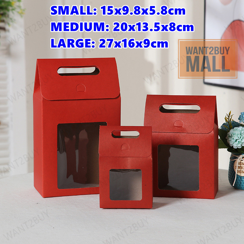 🇲🇾🏆 Coloured Monochrome Flip Cover Window Paper Goodies Bag Kraft Paper Gift Bag With Handle Party Shooping Hadiah Beg