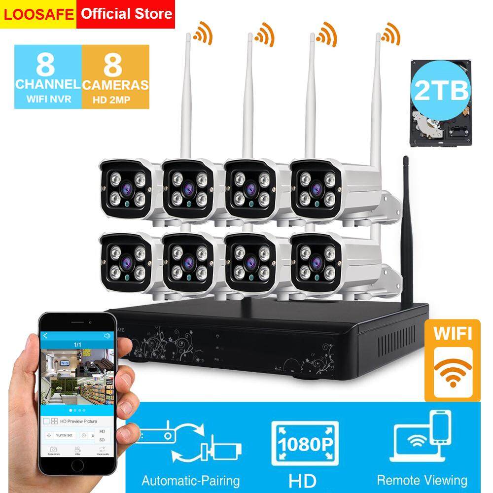 LOOSAFE H.265X HD 1080P Wireless WIFI 2T NVR Kits CCTV 8CH Security Camera