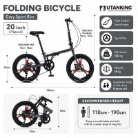 UtanKing™ 20 Inch Folding Bike Basikal Lipat MTB Foldable Road Bicycle Double Disc Brake Bikes