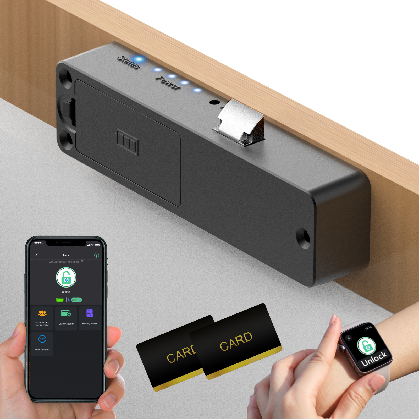 Smart Cabinet Lock Hidden Magnetic Bluetooth RFID Keyless Drawer Lock Baby Proofing Child Safety Cabinet Locks for Liquor File Cabinet Cupboard Desk Dresser Adults Black