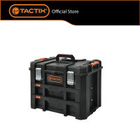 TACTIX Large Tool Box with 2 Drawers | Heavy Duty Tool Storage | Modular Interlocking Toolbox (Stackable)
