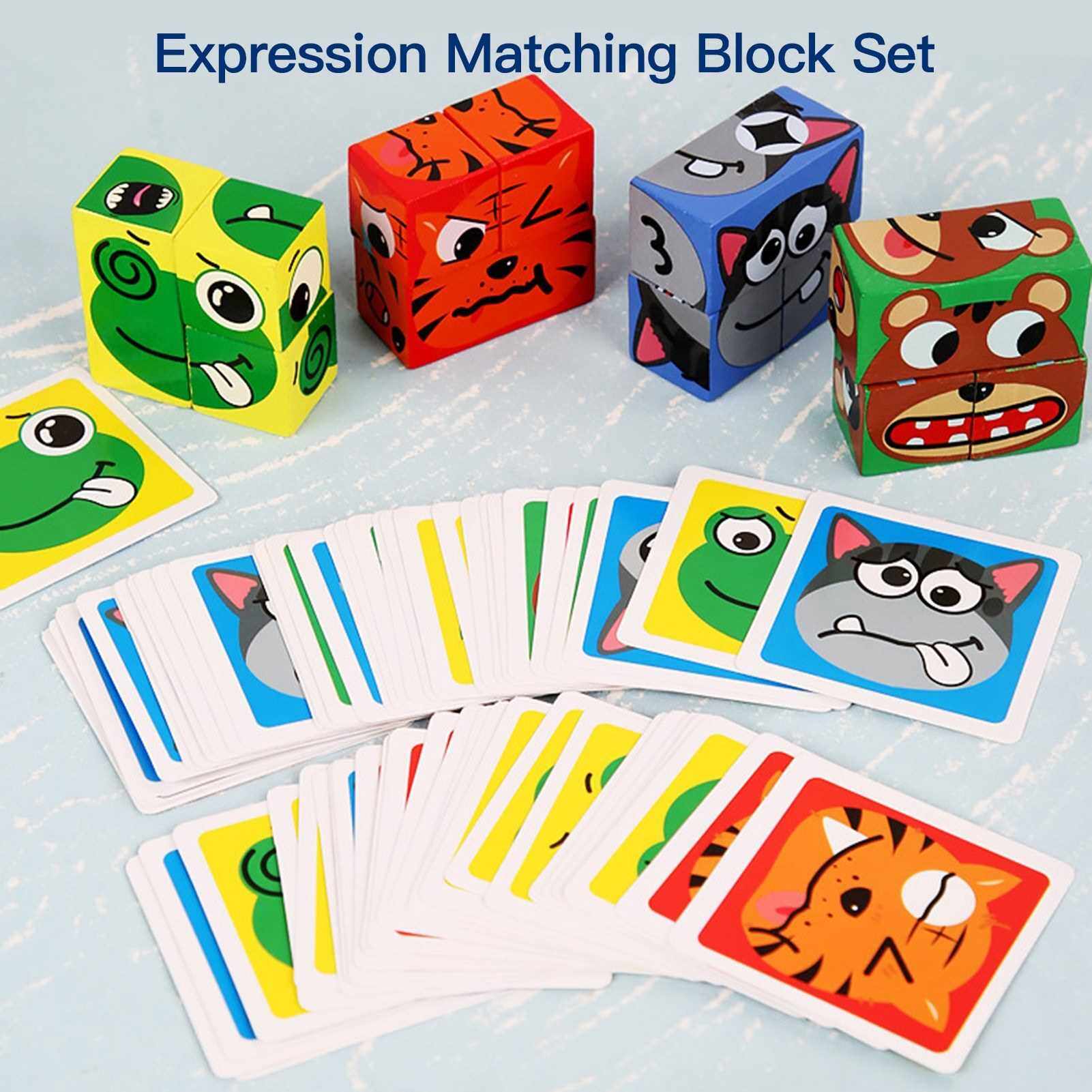 Wooden Expression Puzzle Building Blocks Expression Matching Block Face