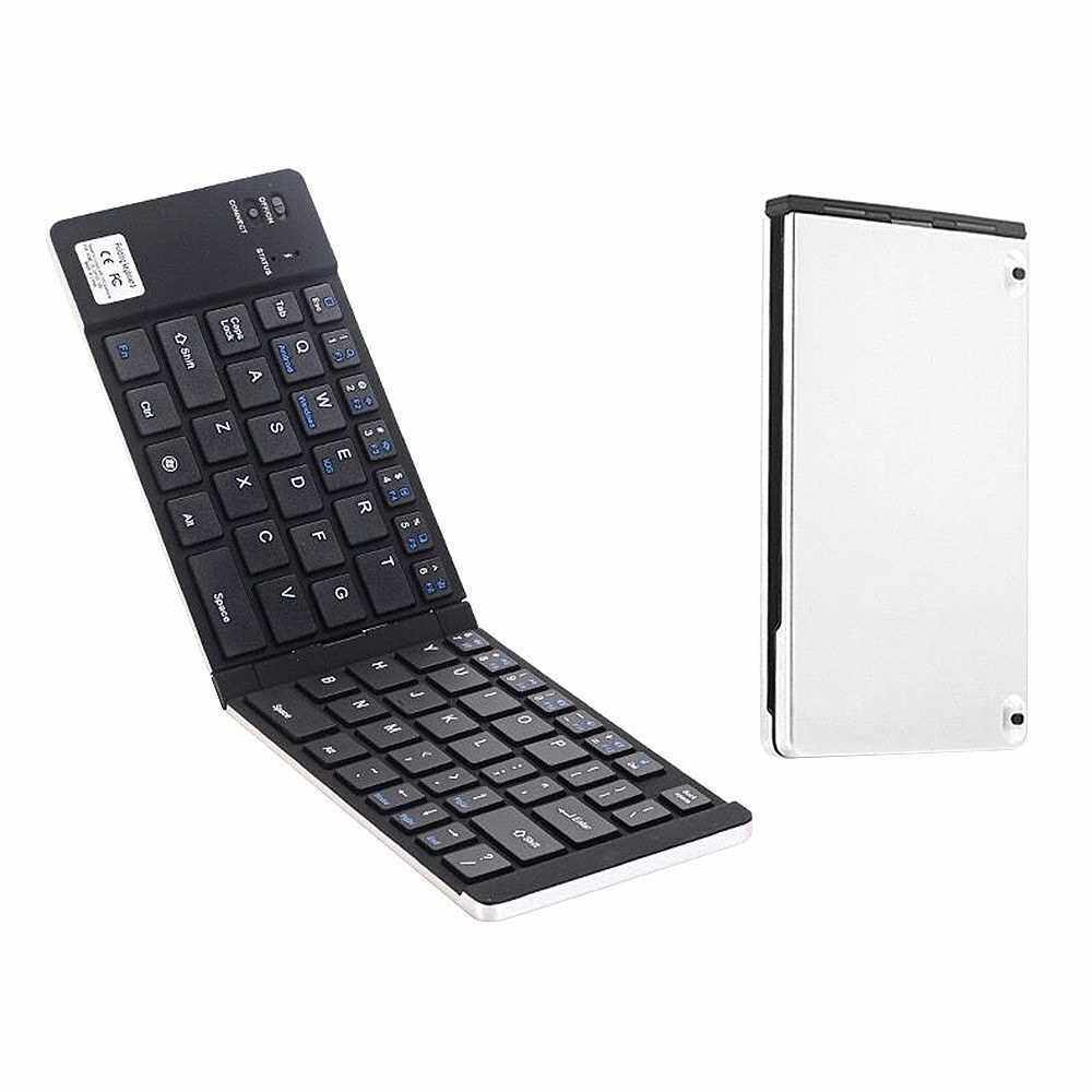 GK228 BT Wireless Keyboard 66 Keys Folding Mini Portable Office Keyboard with Stand for Phone/Tablet/Laptop Silver (Silver)