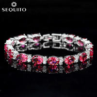 SEQUITO Exquisite Oval Cubic Zirconia Diamond Tennis Bracelet Pave Setting White Gold Plated Women Elegant Trendy Charm Jewelry (Free Extended Clasp)B040