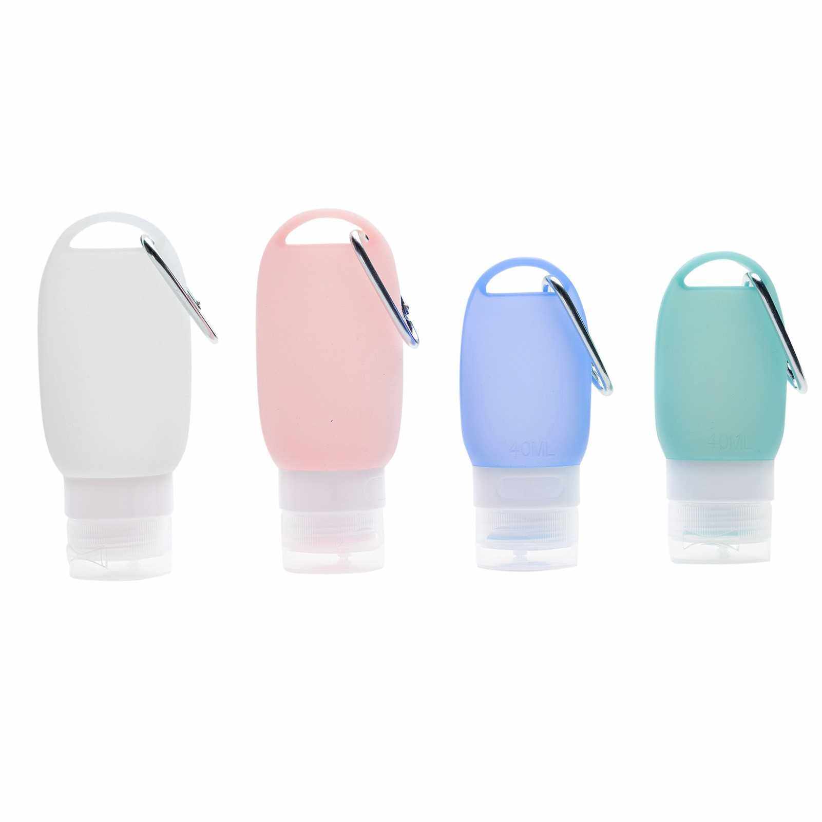 BEST SELLER 3PCS Travel Bottles with Snap Hook Hanging Soft Silicone Portable Refillable Empty Containers for Hand Sanitizer Shampoo Flip Cap School Work Outdoor (Blue)