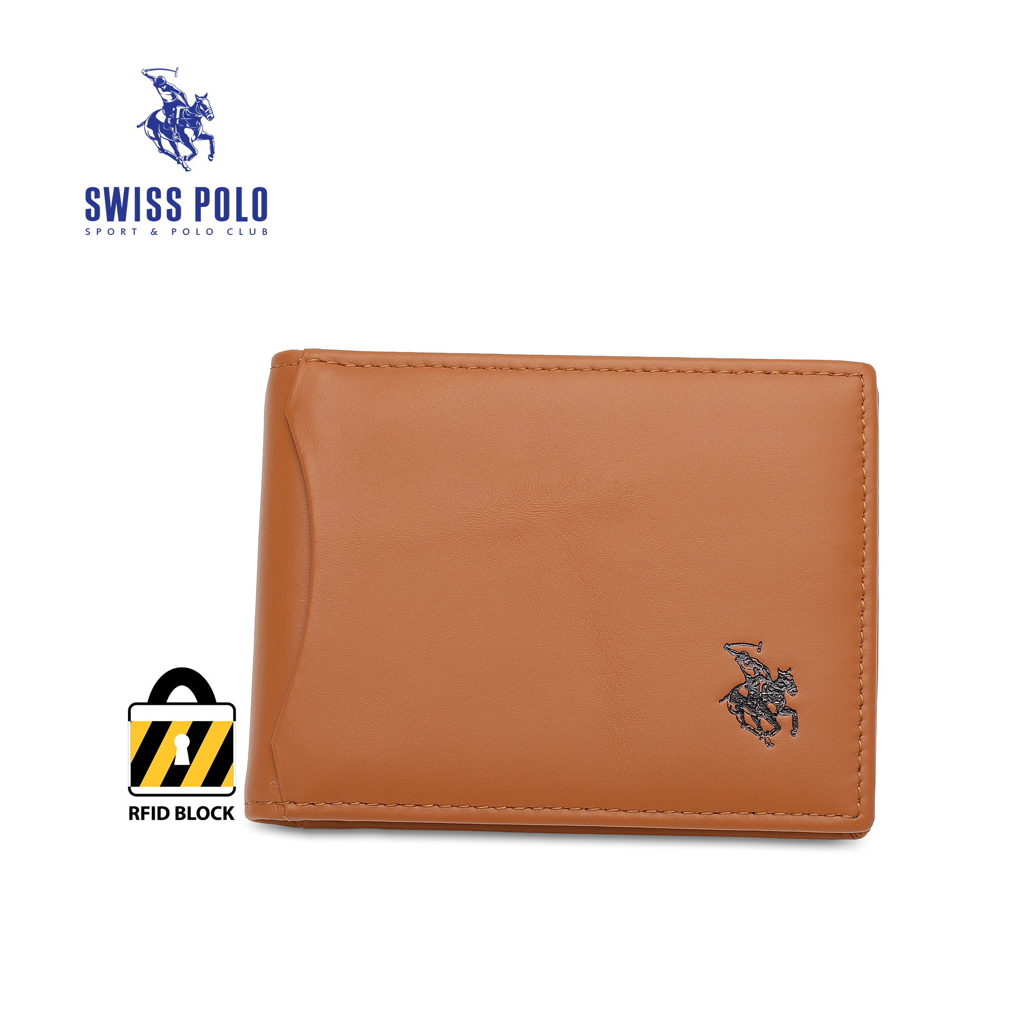 SWISS POLO Genuine Leather RFID Money Clip/Card Holder SW 162-1 BROWN