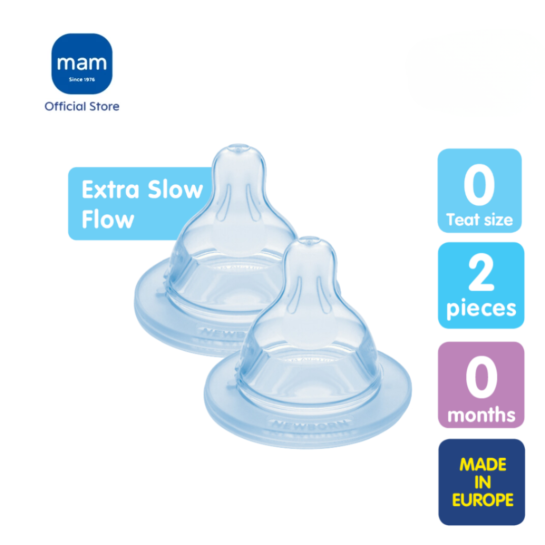 MAM Teats Size for Newborns SkinSoft Silicone Nipples for Baby Bottles - (Size 0) Extra Slow Flow (Pack of 2)