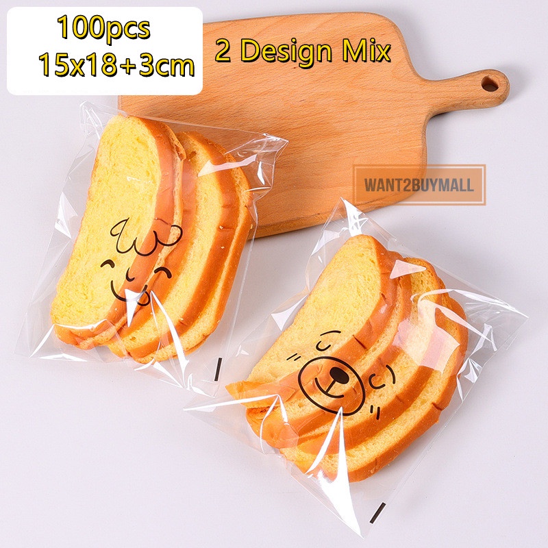 100pcs Self Adhesive Bread Cake Bakery Food Transparent Opp Plastic Packaging Bag Pembungkusan Roti Plastik Beg 面包透明包装袋