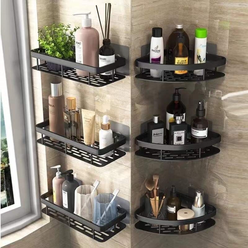 [9T Home Store] KỆ PHÒNG TẮM tổ chức vòi hoa sen giá lưu trữ kệ đặt góc phòng màu đen treo tường nhà vệ sinh giá để dầu gội không khoan cho WC tổ chức