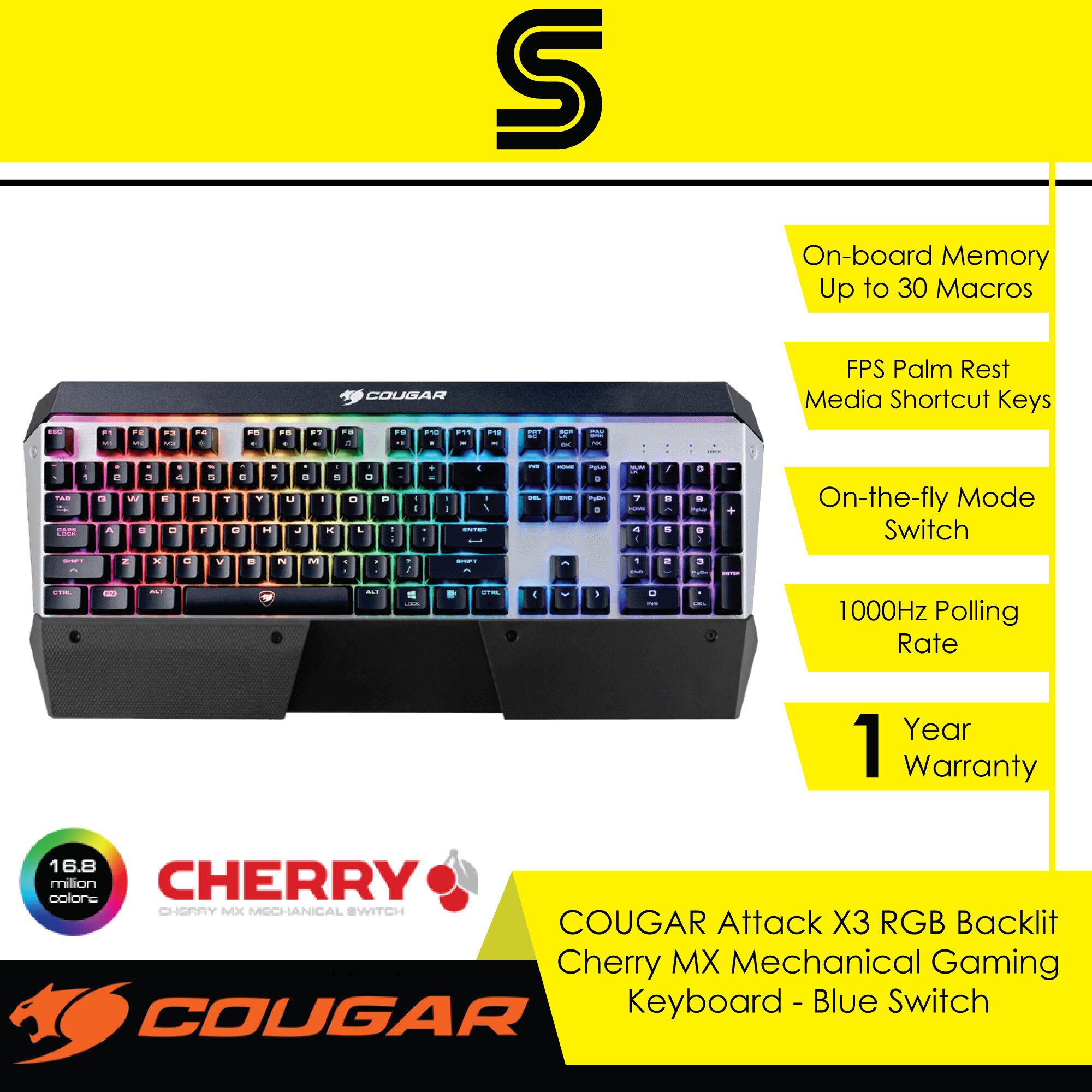 COUGAR Attack X3 RGB Backlit Cherry MX Mechanical Gaming Keyboard - Blue Switch