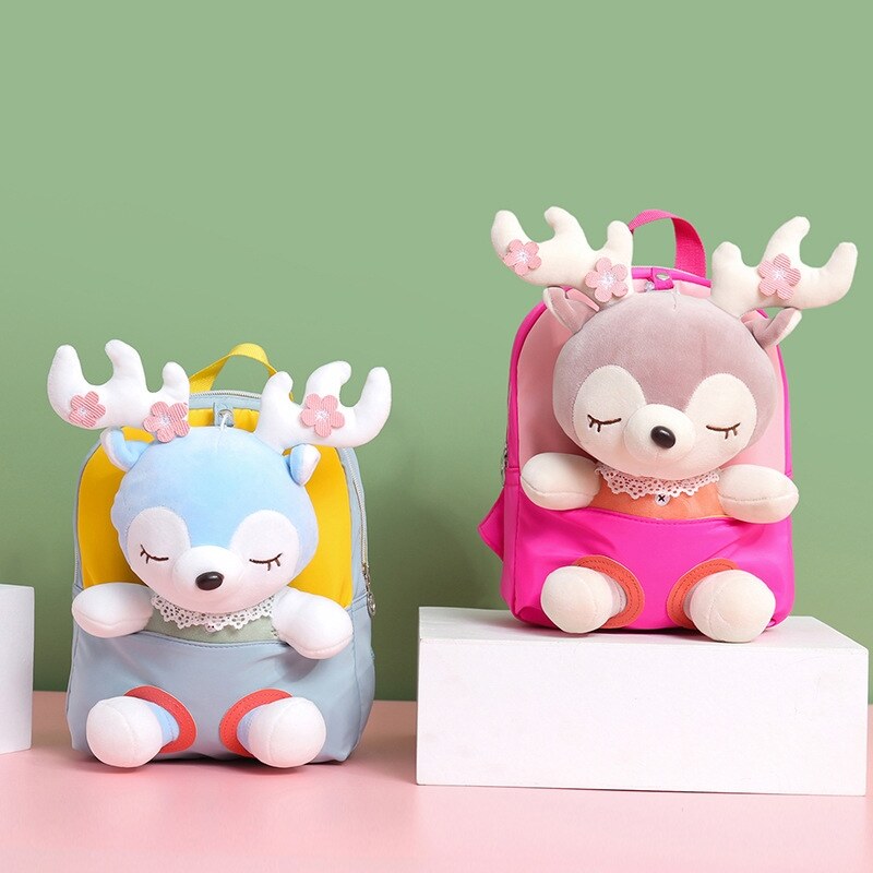 【Gesh department store 】 Túi đáng yêu cho trẻ em ba lô thú bông trẻ em hoạt hình 3D động vật nai sừng tấm Kỳ lân cặp đi học mẫu giáo Nam Nữ túi đi học Ba Lô Mini