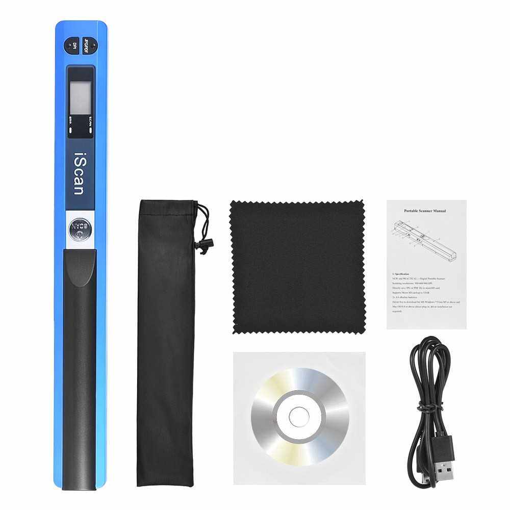 Portable Handheld Wand Wireless Scanner A4 Size 900DPI JPG/PDF Formate LCD Display with Protecting Bag for Business Document Reciepts Books Images (Blue)
