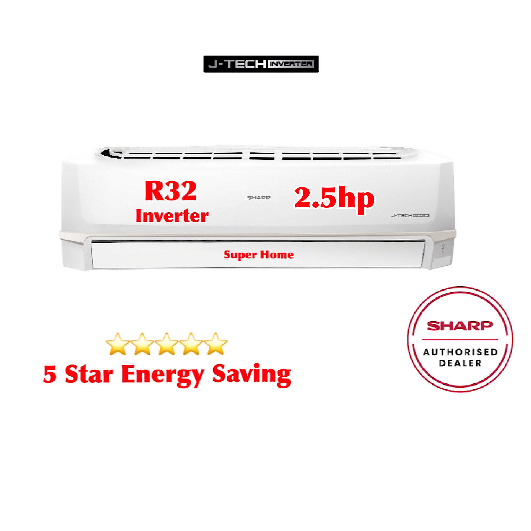 Sharp R32 J-Tech Standard Inverter Aircond AHX24VED & AUX24VED 2.5hp R32 Inverter Air Conditioner - 5 Star Energy Saving