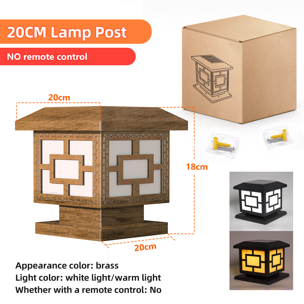 【With Remote/No Remote】9/15/20/25cm Outdoor Solar Pillar Light Outdoor Gate Light Waterproof Outdoor Fence Post Light Garden Fence Pillar Lights for House Gate Column Head Lamp Courtyard Decor 太阳能柱头灯庭院灯