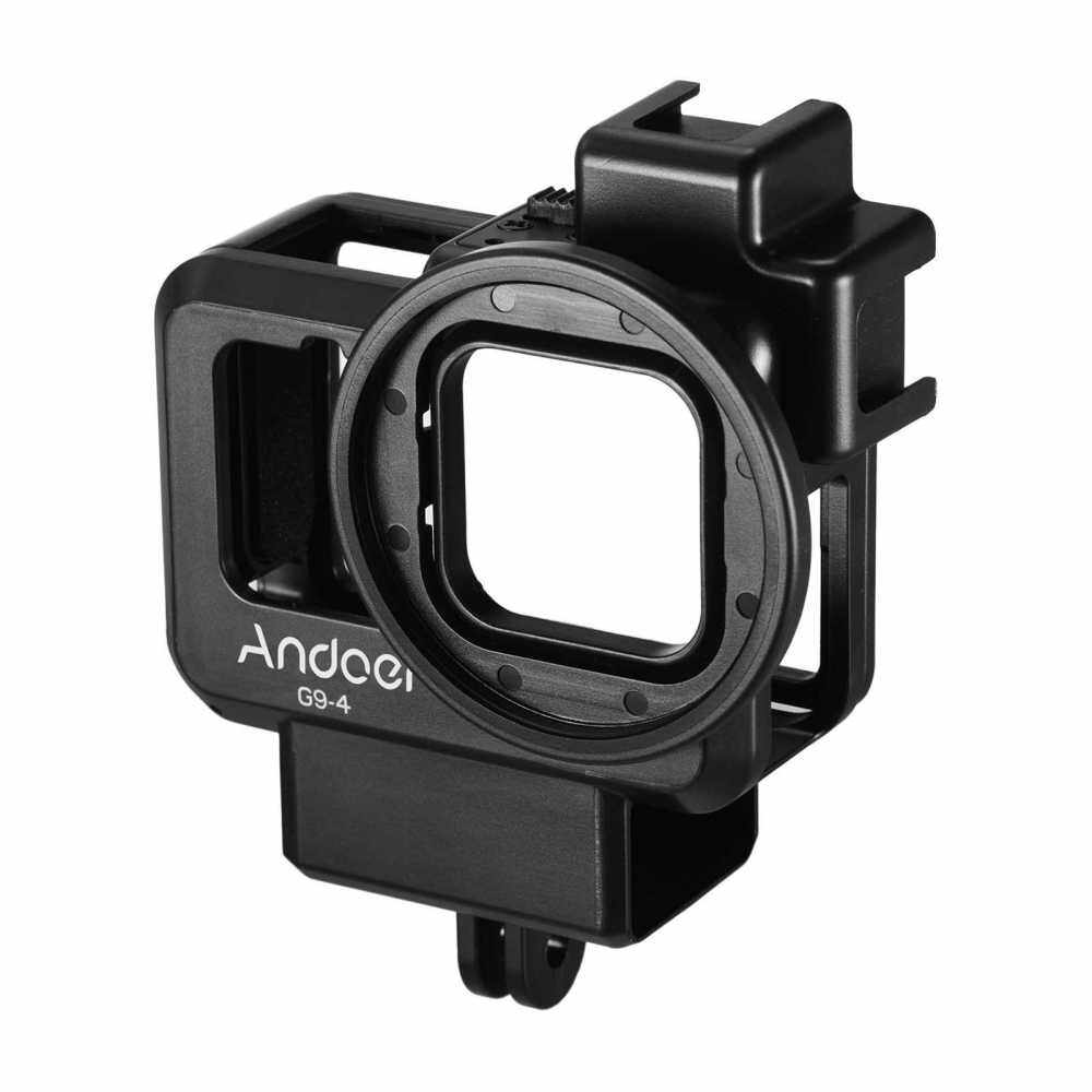 Andoer G9-4 Action Camera Video Cage Plastic Vlog Case Protective Housing with Dual Cold Shoe Mount 55mm Filter Adapter Extension Accessory Replacement for GoPro Hero 9 (Standard)