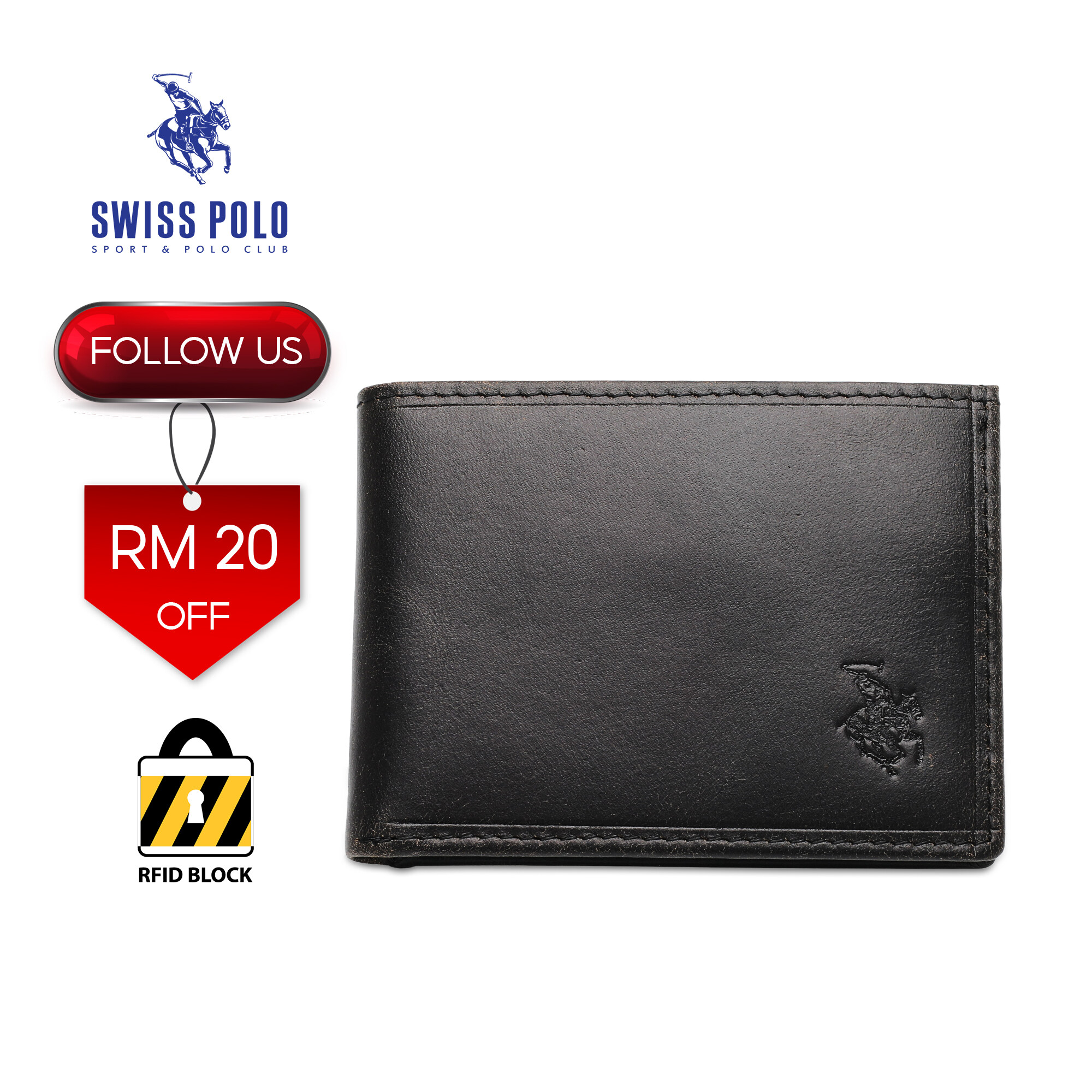 SWISS POLO Genuine Leather RFID Short Wallet SW 166-2 BLACK