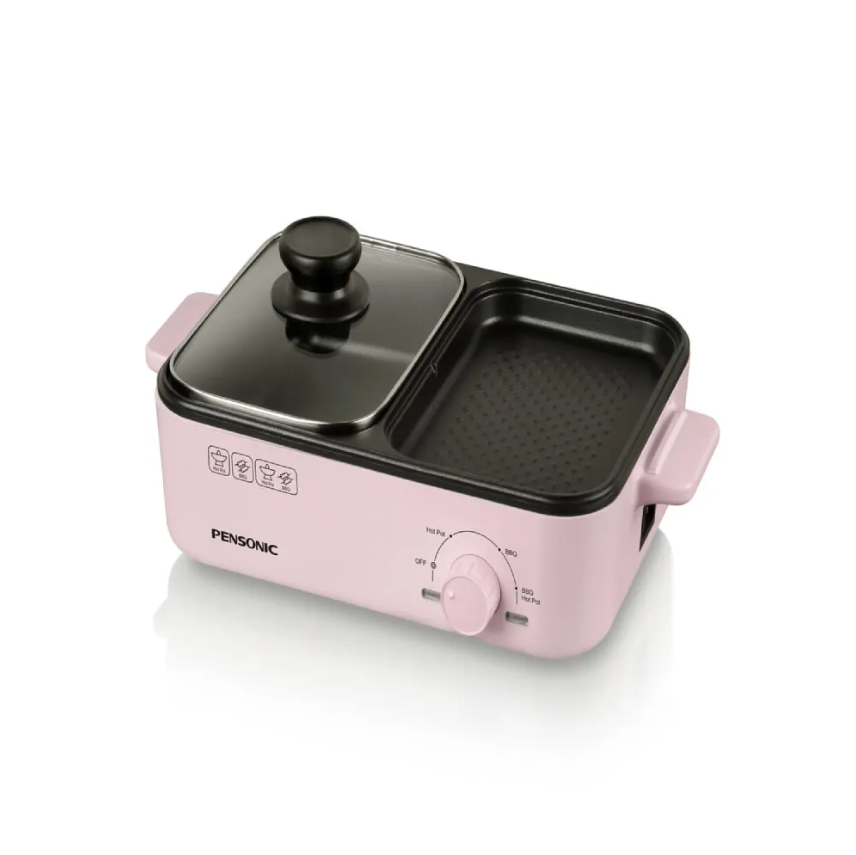 Pensonic 2 in 1 Multi Cooker Grill Steamboat & BBQ (PSB132GP) (Pink)