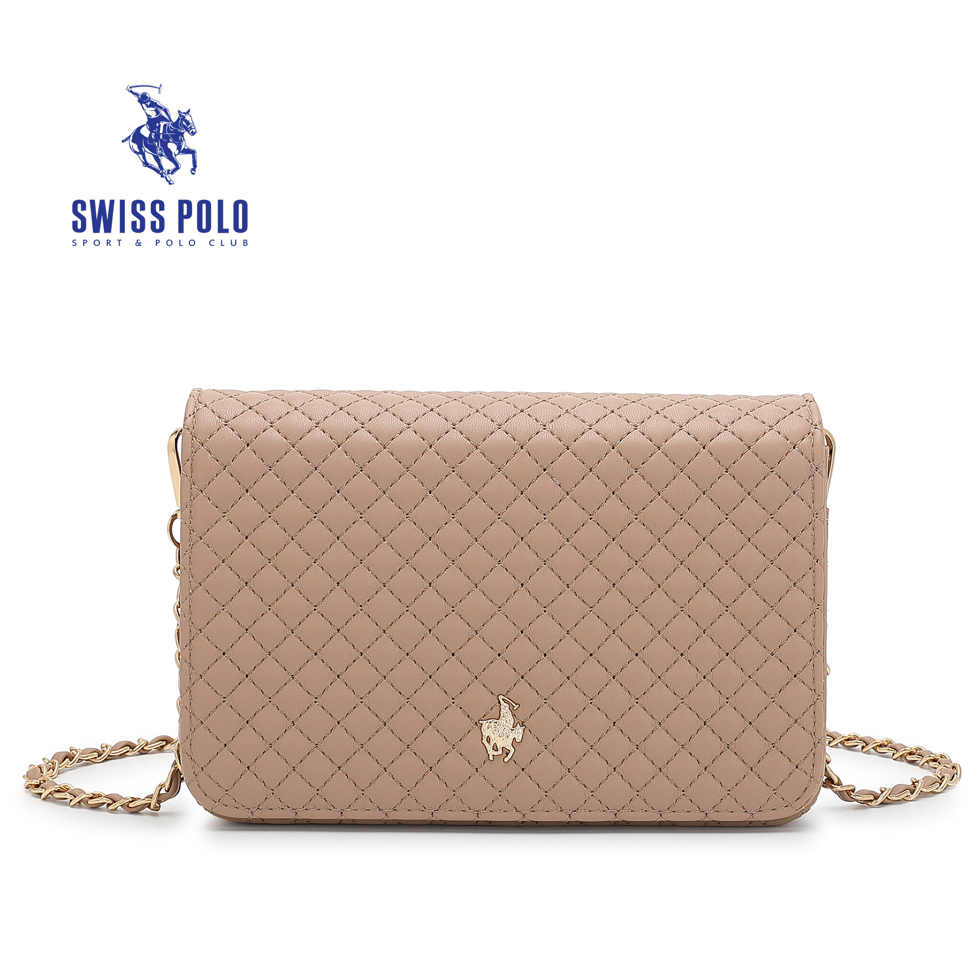 SWISS POLO Ladies Chain Quilted Sling Bag HHR 688-8 CAMEL