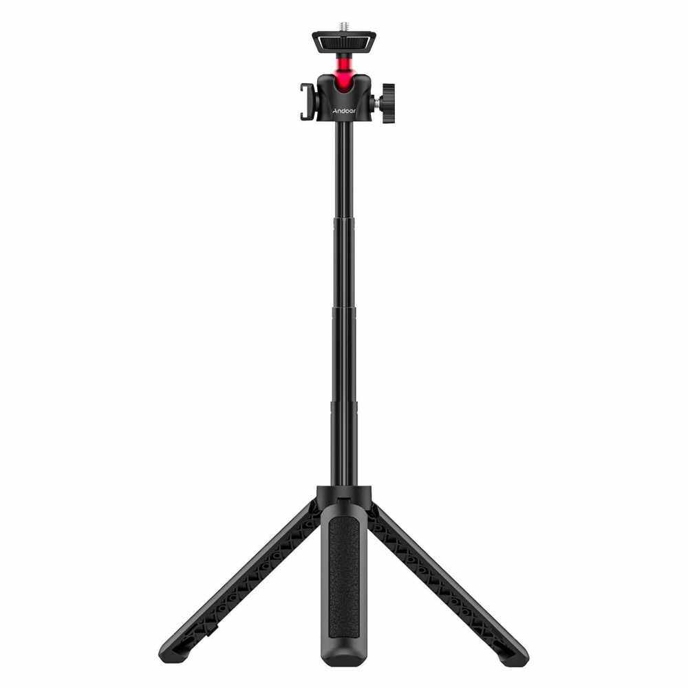 Andoer Extendable Selfie Stick Tripod 4-Section 44cm 2KG Payload with Cold Shoe Universal 1/4 Screw for Phone Camera Microphone LED Light Mounting (Standard)