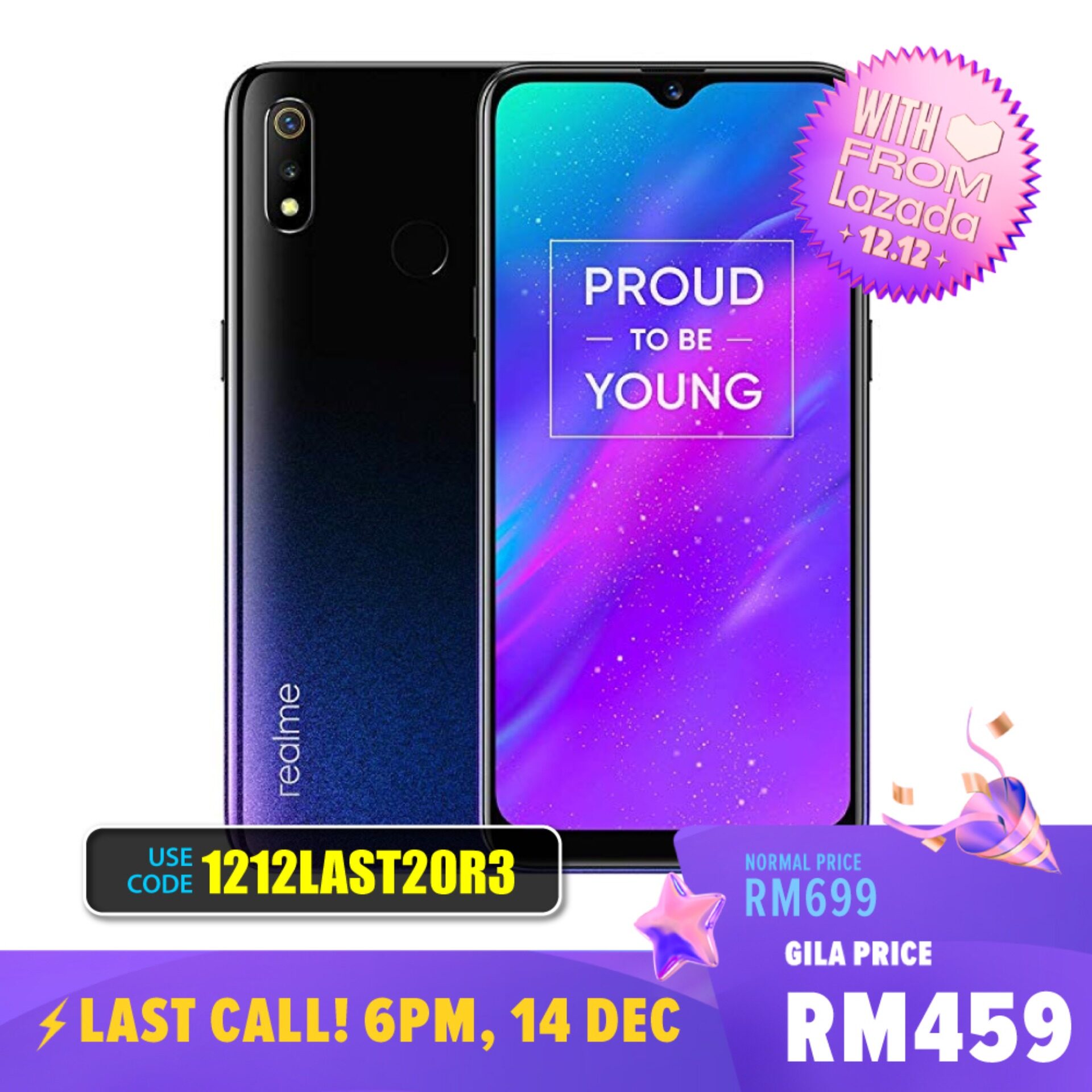 [12.12 Crazy Deals] [Malaysia Set] Realme 3 (64GB ROM/4GB RAM) Smartphone with 1 Year Realme Malaysia Warranty